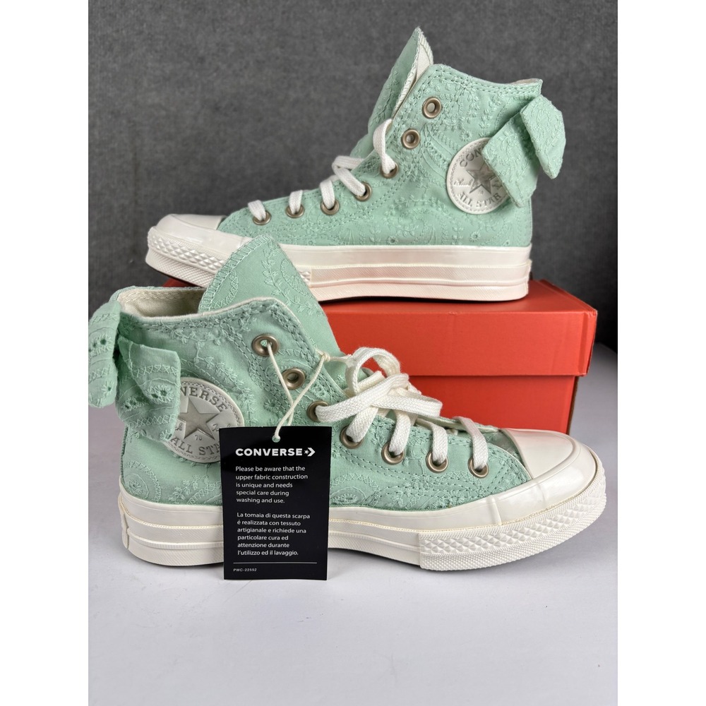 Converse Chuck 70 Hi Eyelet Bow Sneakers Size 7 Women Sticky Aloe A10245C